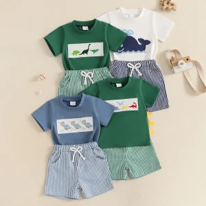 Toddler Baby Boy Whale/Dinosaur/Turtle Short Sleeve Summer Outfit