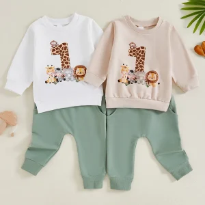Baby Boy First Birthday Outfit, Animal Print Set