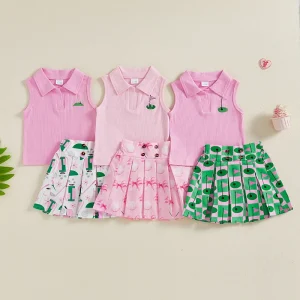 Kids Girl Outfit with Pleated A-Line Skirt Summer Set